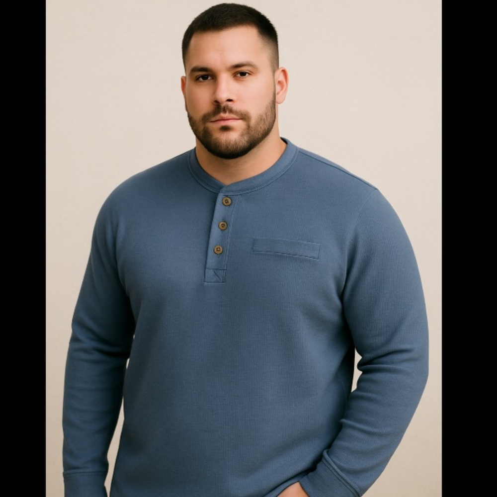 Lee Men's Long Sleeve Blue Henley Shirt